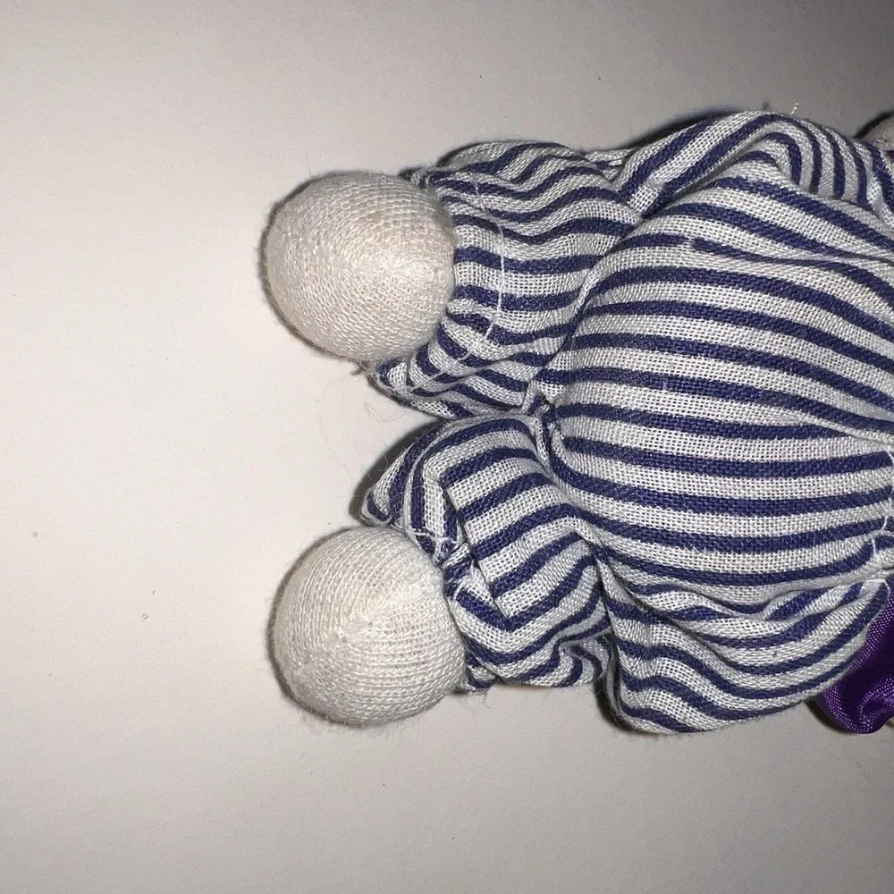 Vintage 1980s Q-Tee Sand-Filled Clown Doll Purple Hair Mardi Gras Theme NOLA